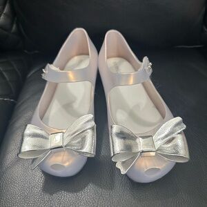 New
Mini Melissa silver bow girls sandals
Mary Jane 
size 12